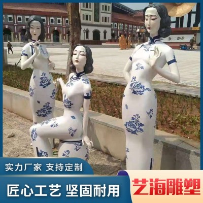 玻璃钢仿青花瓷人物雕塑图4