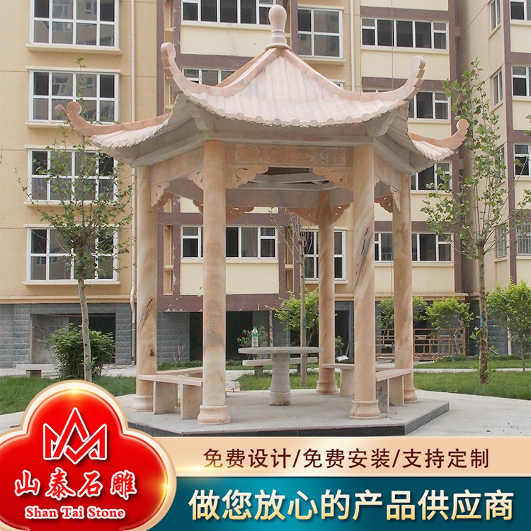 晚霞红石亭